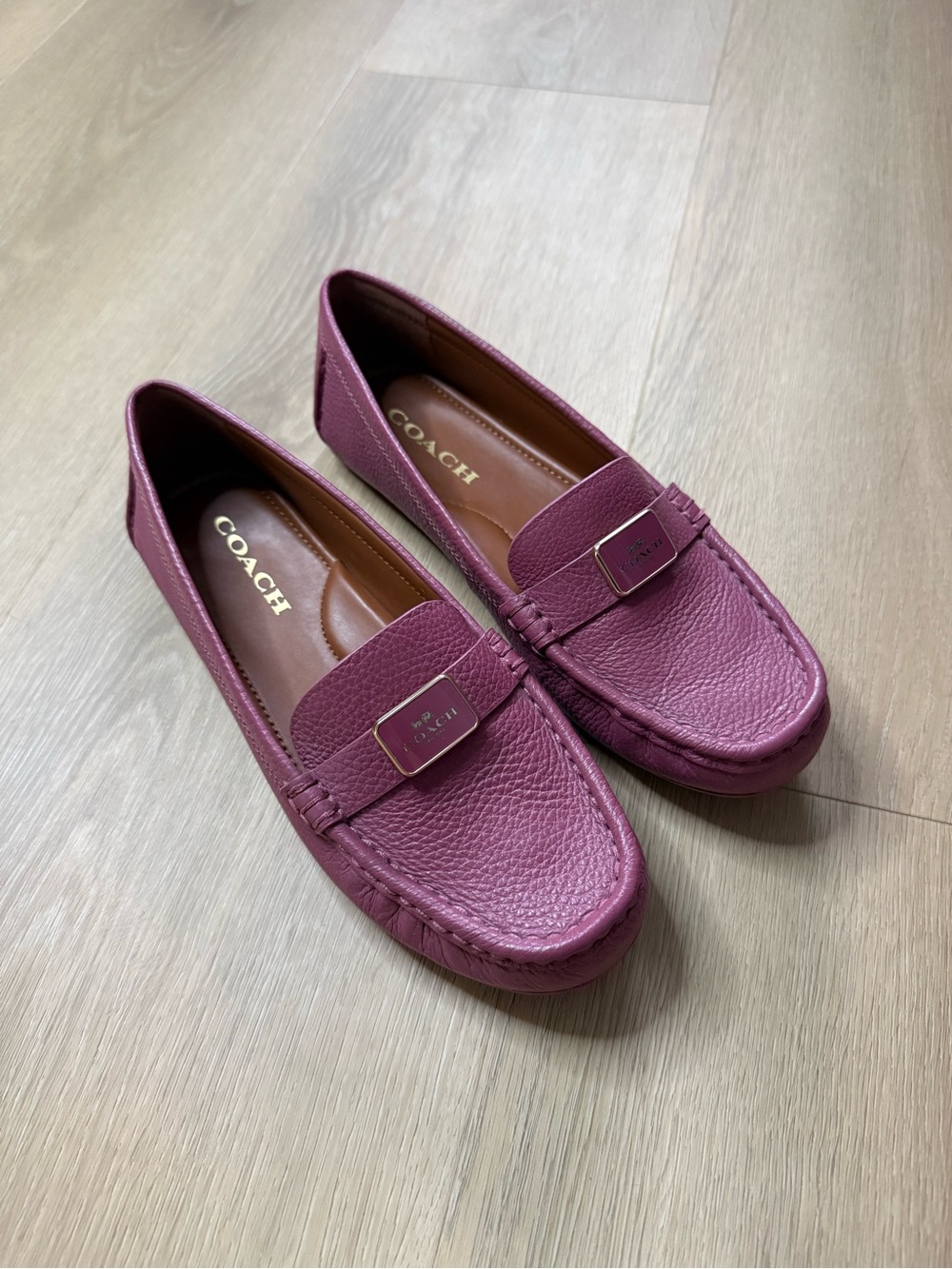 Coach Mona Leather Driver Loafers Moccasins Pink Size 8 Women's Flats - Picture 2 of 5